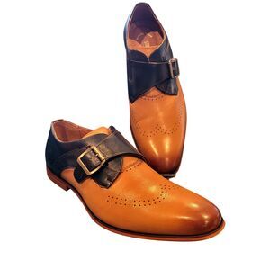 Stacy Adams 2 Tone Oxford Brown Black Single Monk Strap size 10.5 Shoes Slip On